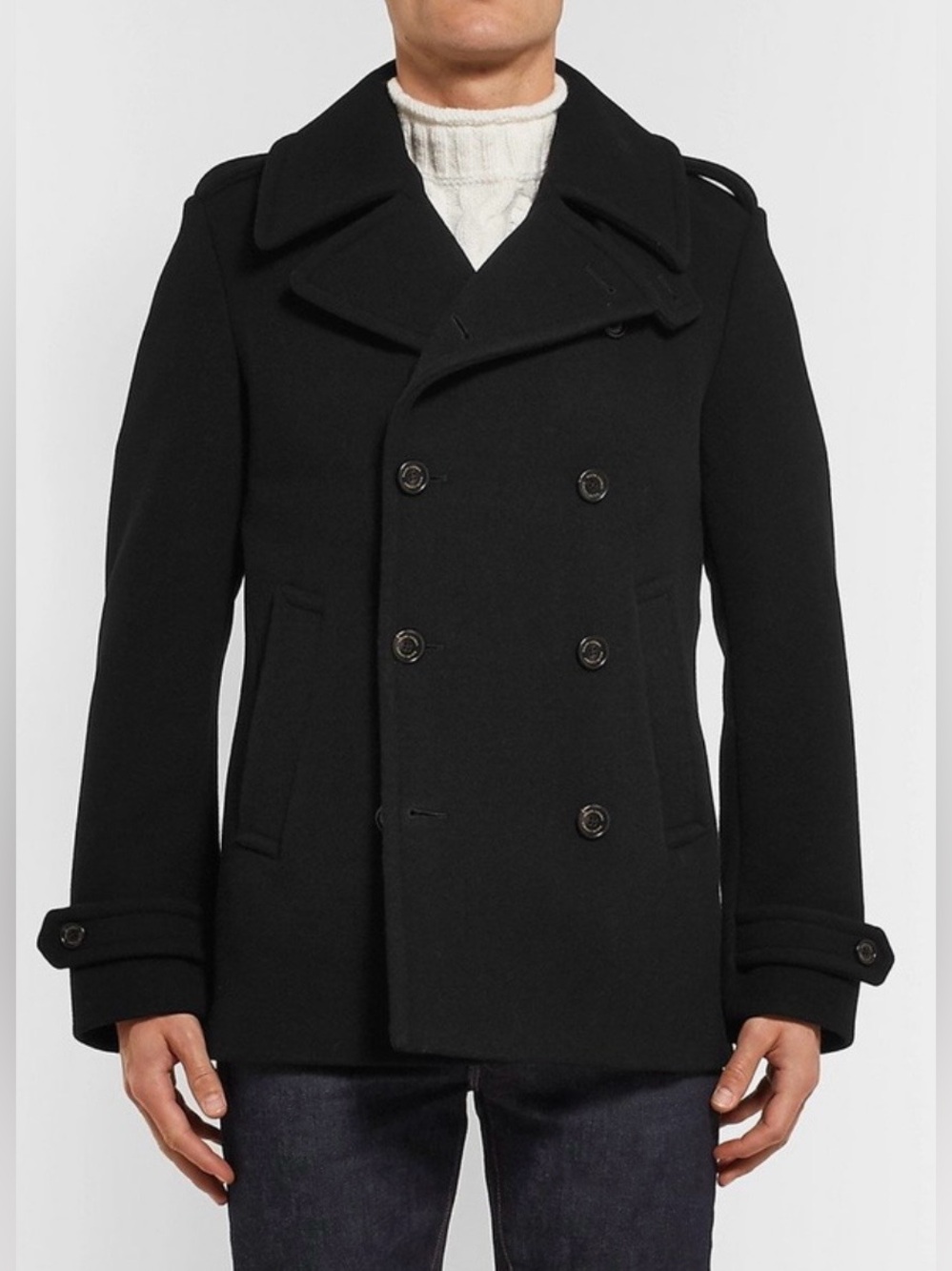 Polo by Ralph Lauren Mens Black Double Breasted 100% Wool Pea Coat Size Medium